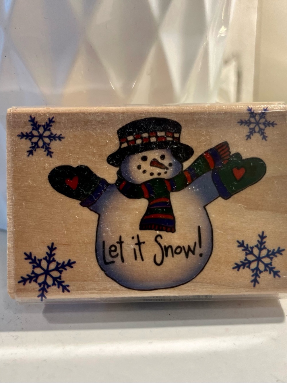 Festive Snowman 'Let It Snow' Holiday Wooden Stamp